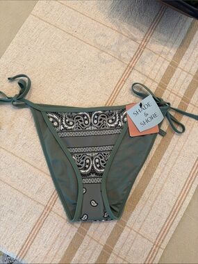 Shade & Shore Olive Green Paisley Tie-Side Bikini Bottom